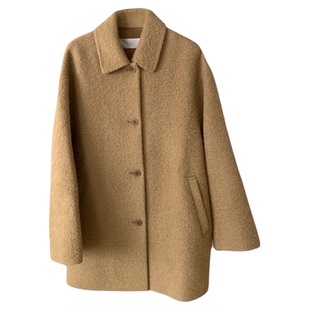 OUNCE气质纯色苏力羊毛大衣韩国26冬翻领单排扣中长款外套M