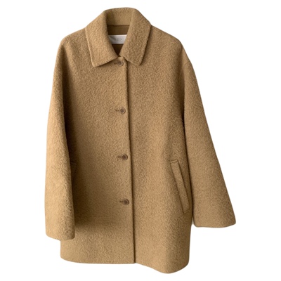 秒发！OUNCE气质纯色苏力羊毛大衣韩国25冬翻领单排扣中长款外套
