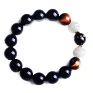 本命年女属龙年朱砂手链黑曜石手串和田玉三合生肖本命佛普贤菩萨