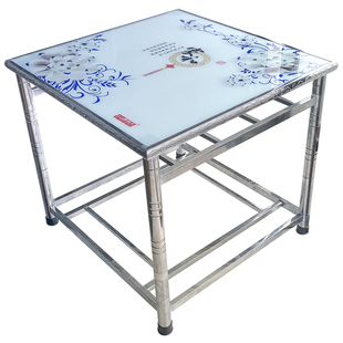 不锈钢烤火桌子家用组装多功能取暖棋牌吃饭加厚正方形可折叠餐桌