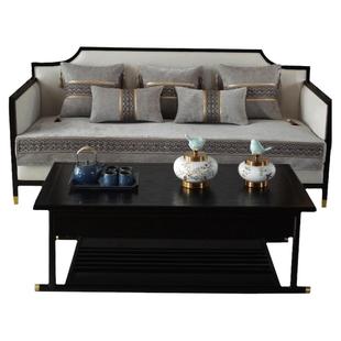 新中式四季通用沙发垫布艺防滑老式坐垫子123红木实木套巾罩复古