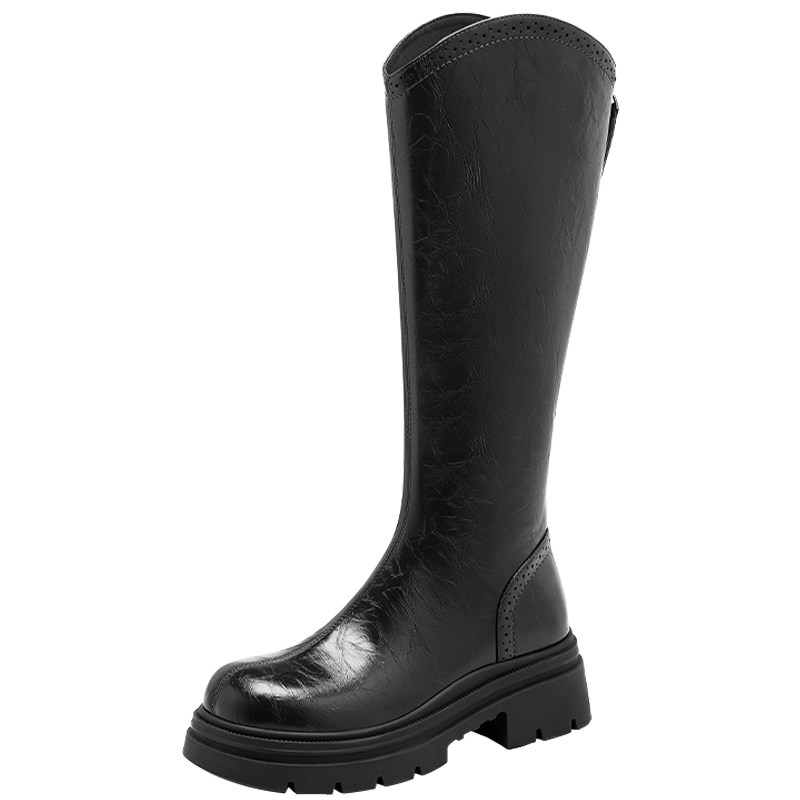 星期六女复古厚底增高长筒时装靴
