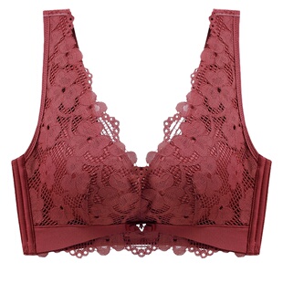 无磁天然乳胶性感蕾丝内衣无钢圈聚拢小胸调整型舒适手掌上托文胸