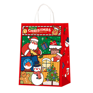 圣诞节手提袋礼品袋平安夜礼物小礼品牛皮纸圣诞老人红色绿色袋子伴手礼生日礼物装饰装苹果的袋子打包袋礼盒