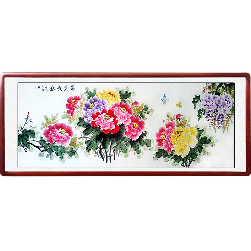 装饰画客厅国画牡丹画真迹洛阳花开富贵鸟风水壁挂画手绘六尺横幅