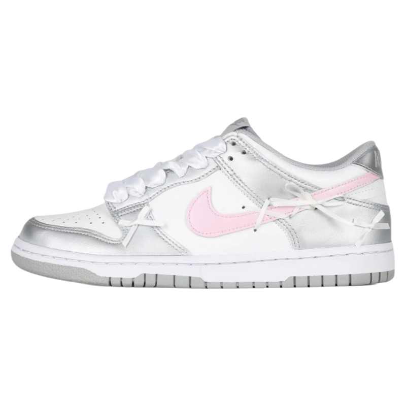 球鞋定制耐克Nike DUNK低帮银色芭蕾丝带女子运动鞋板鞋2025冬季