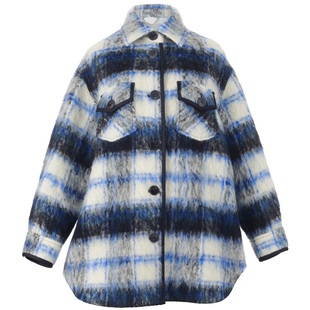 OBEG欧碧倩双面呢格纹大衣女冬衬衫式外套10404183