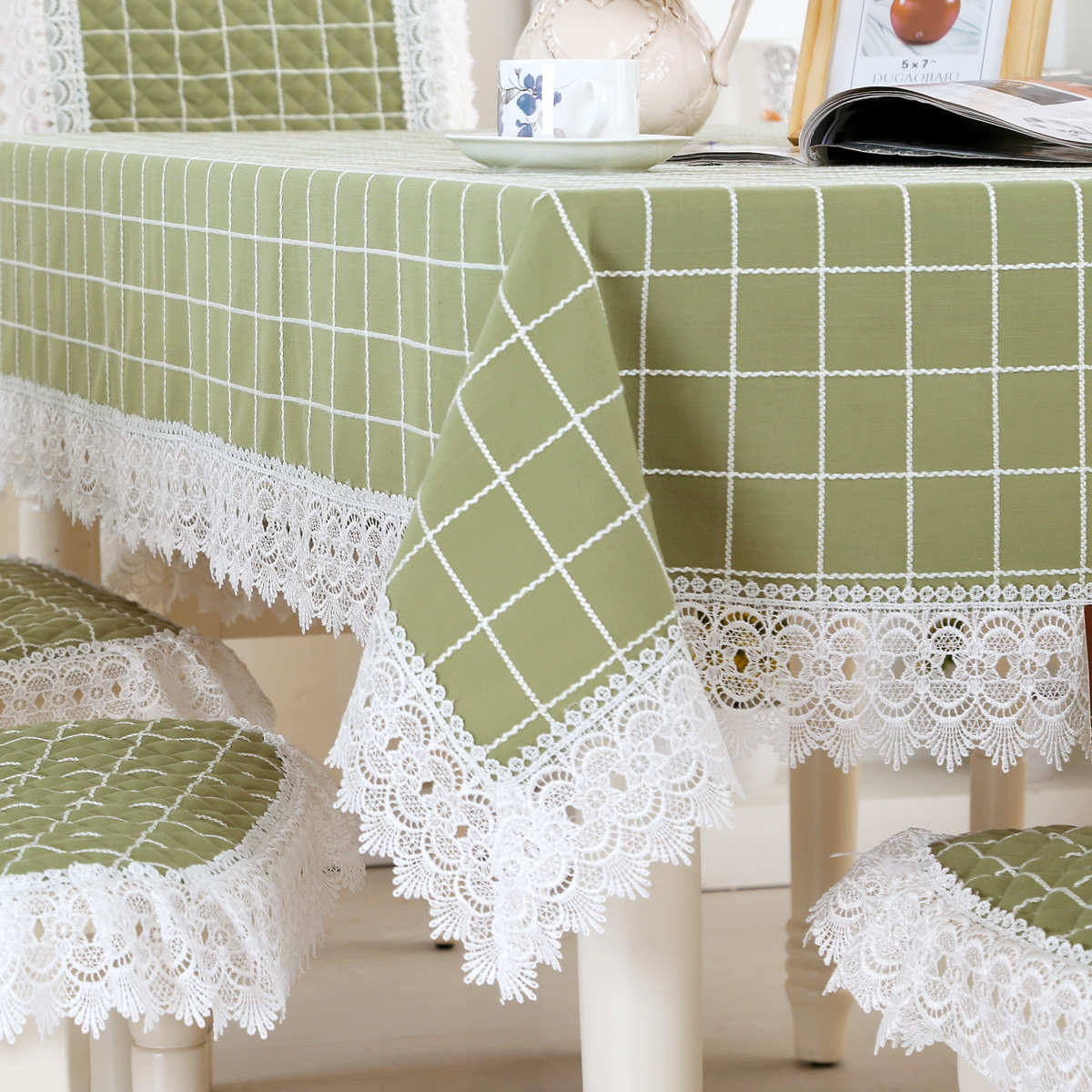 餐桌布茶几桌布长方形餐桌套桌椅套布艺套装餐桌椅子套罩田园格子