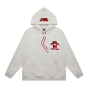 MEDM潮牌M扣拉绳字母印花美式连帽卫衣男春秋款宽松oversize帽衫