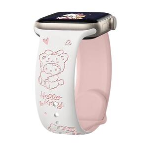 适用苹果s11手表表带s10硅胶腕带可爱Kitty猫applewatch9柔软亲肤女款iwatch8智能创意替换带ultra新款秋冬se