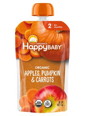 美国Happy baby禧贝有机苹果胡萝卜南瓜泥婴幼儿辅食泥113g 6月+