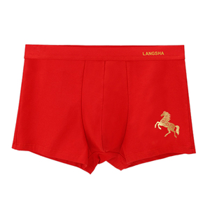 浪莎本命年红袜子男中筒纯棉属马男士平角红内裤马年礼物2026短裤
