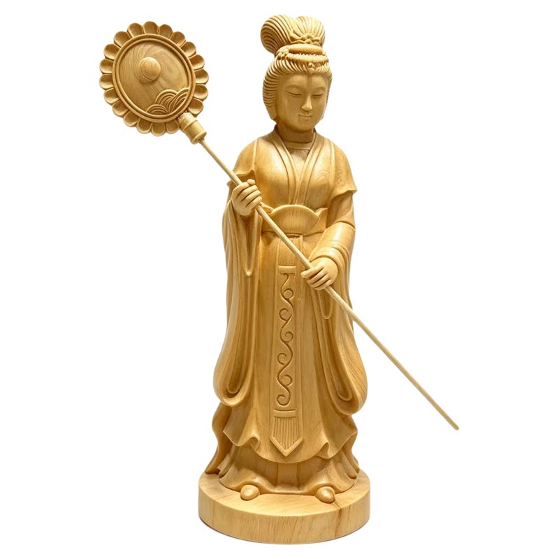 宫女摆件手执扇子妈祖侍女王母娘娘日月护法左右仙女木雕实木雕刻