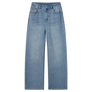 热风女士牛仔裤直筒宽松2026年春季新款休闲宽松直筒浅色复古长裤