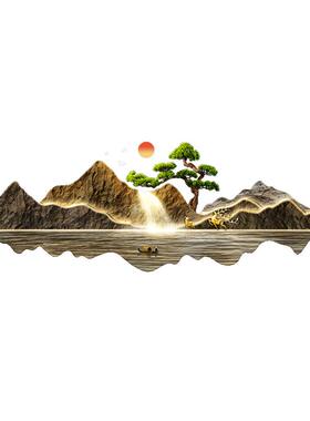 新中式客厅靠山山水画LED发光