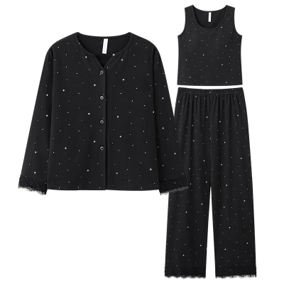 芬腾可安德绒睡衣三件套带胸垫