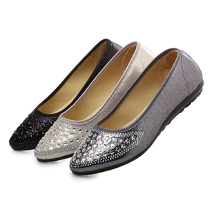 老北京布鞋浅口妈妈孕妇平跟鞋软底星钻水钻休闲舒适工作鞋女鞋