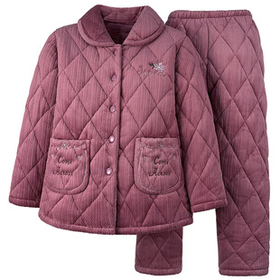 睡衣女中老年人冬季加厚加绒珊瑚绒可外穿妈妈保暖家居服套装新款