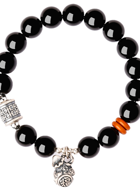 普陀山乌金黑曜石手串男女款