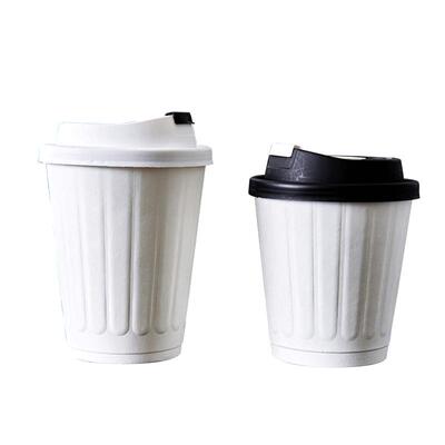 一次性凹凸防烫双层咖啡纸杯个性条杠压纹浮雕水杯加厚隔热奶茶杯