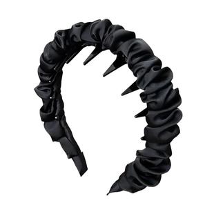 宽边皱褶高颅顶发箍女款带齿宽版蓬松显发量神器头箍黑色缎面发卡