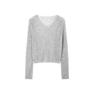 TKY SHOP镂空长袖针织衫女春新款宽松微透山羊绒优雅气质薄上衣