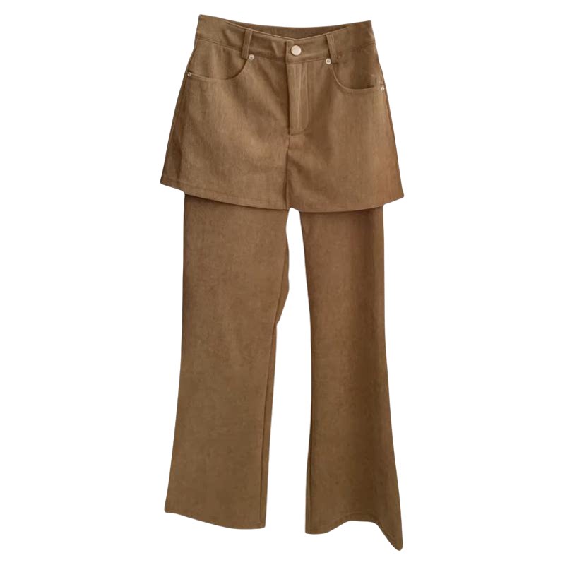 韩版设计感灯芯绒加绒屁帘微喇裤女2025冬季新款时髦百搭显瘦长裤