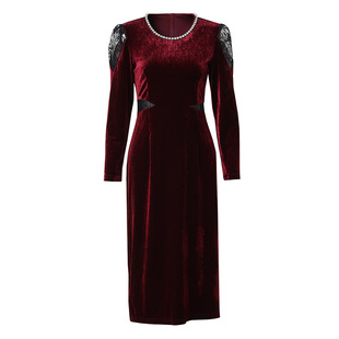 海青蓝 秋季连衣裙2025年新款女装高级设计感小众中长款丝绒裙子