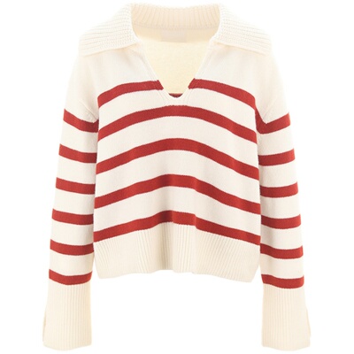 wanatry100%绵羊毛慵懒条纹毛衣