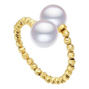 黛米珠宝 洛宁 7-7.5mm海水akoya珍珠戒指18K双珠戒子开口可调节