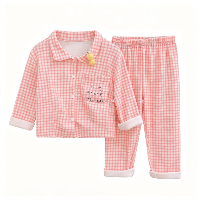 儿童春秋翻领印花亲肤家居服套装