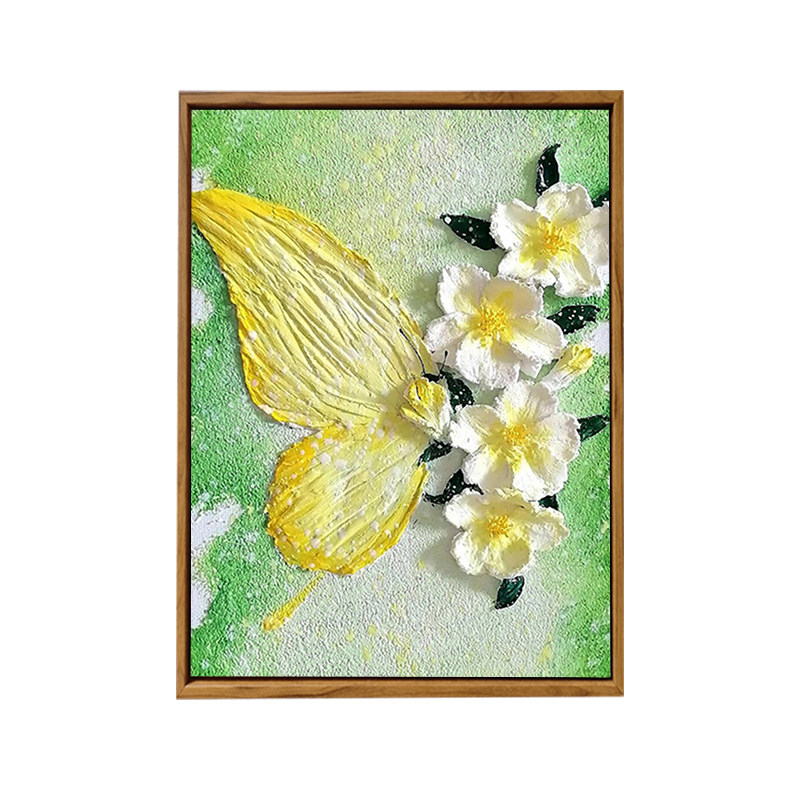 立体山茶花蝴蝶石英砂肌理画DIY