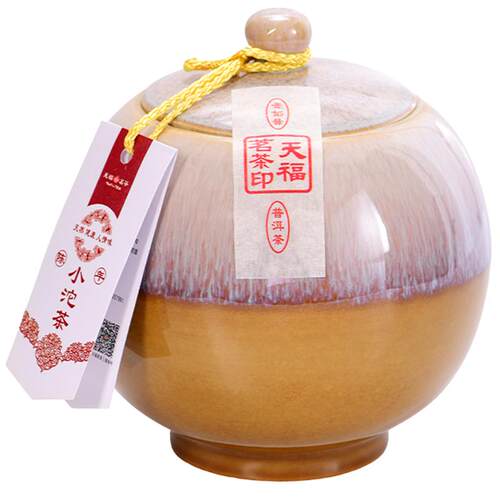 天福茗茶陈年小沱茶瓷罐装云南普洱熟茶茶叶礼盒500g