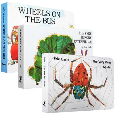 【送音频】英文原版 启蒙入门3册wheels on the bus/Guess How Much I Love You/Very Hungry Caterpillar 好饿的毛毛虫 纸板书