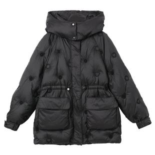 小众刺绣收腰羽绒服女冬2025新款小个子连帽设计感中长款保暖外套