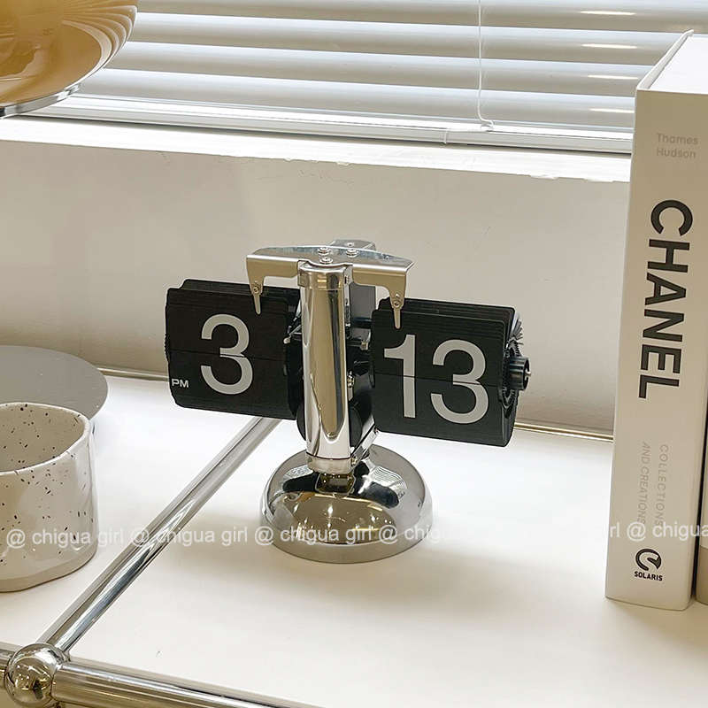 创意自动翻页钟表复古客厅摆件座钟现代简约机械时钟摆钟家装台钟