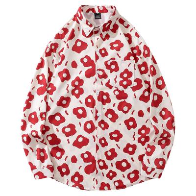 小红花长袖衬衫男女休闲宽松