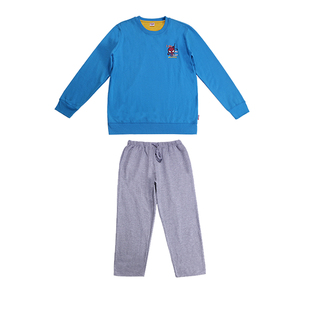 睡衣男秋冬款针织单面绒可外穿青年男士卡通印花休闲家居服套装