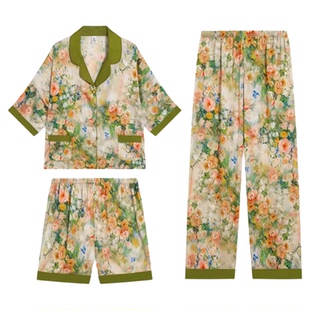 达芬奇密码2026春夏新款春芳尽七分袖宽松睡衣女家居服套装送妈妈