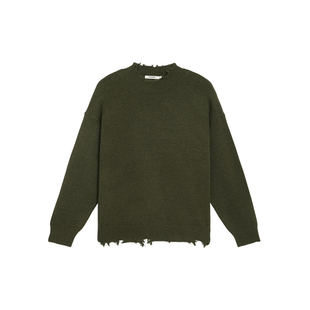 BODYDREAM BM新款半高领毛衣男士慵懒风针织衫秋冬款破洞做旧上衣