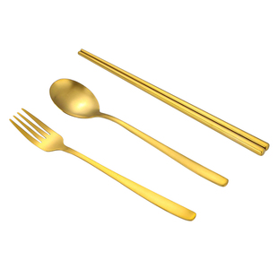 304韩式不锈钢筷子勺子叉子西餐主餐三件套创意餐具餐厅牛排叉子