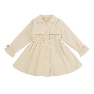 女童春秋风衣外套2026新款中长款洋气中大童公主粉色秋装儿童