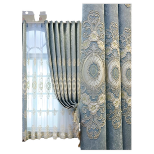 高端大气上档次客厅雪尼尔绣花窗帘遮光卧室飘窗纱帘新款轻奢现代