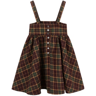 柒号童仓中大童韩版格子背带裙冬装新款女童休闲复古半身裙潮