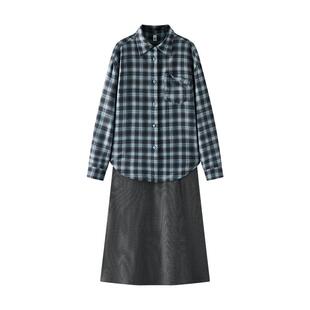 [商场同款]森马连衣裙女背心裙格子衬衫2025秋新款两件套14003