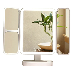 easehold便携带灯化妆补光镜子梳妆台镜子折叠放大桌面贝壳化妆镜