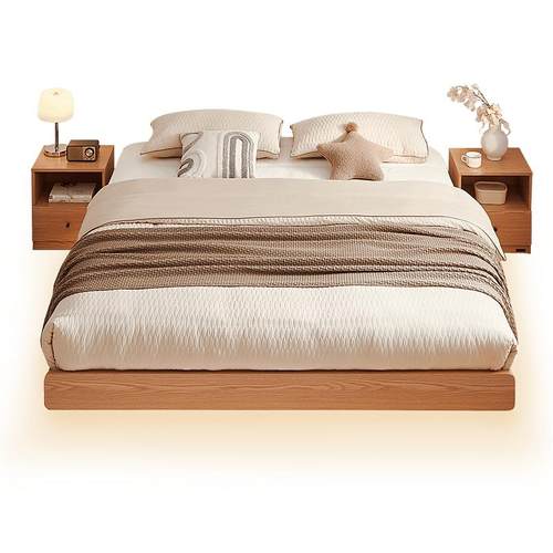 全友家居2025新款原木风无床头床架板式床主卧室家具榻榻米悬浮床