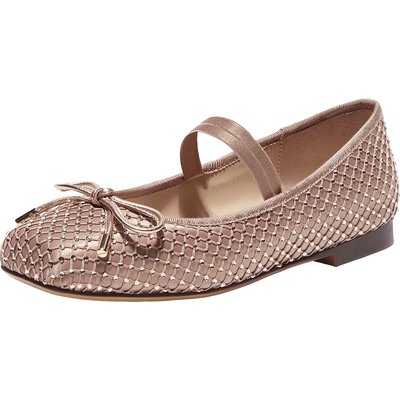 真美诗2025春季新款烫钻弹力一字带舒适平跟芭蕾舞鞋女30101AQ5