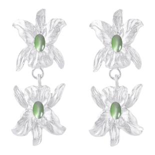 Mell双生花925银针清冷感高级感耳环彩色锆石水晶耳饰