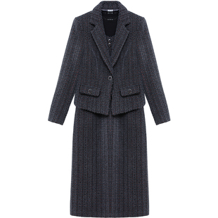 西服貂绒连衣裙套装女秋冬轻奢高级感减龄格纹毛呢两件套